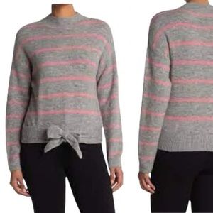 WAYF Nordstrom Mock Neck Tie Waist Sweater in Gray and Pink Size XL NWT